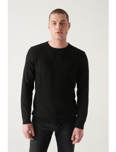 Avva Men's Black Crew Neck Cotton Textured Front Standard Fit Normal Cut Knitwear Sweater