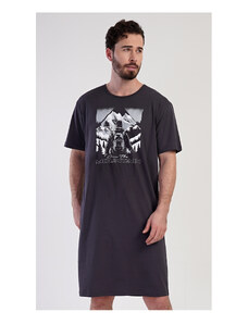 Cool Comics Pánská noční košile s krátkým rukávem Mountain, barva tmavě šedá, 100% bavlna
