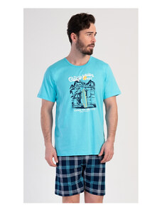 Gazzaz Pánské pyžamo šortky California, barva azurová, 100% bavlna