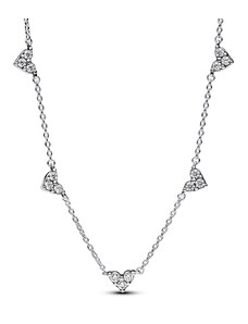 PANDORA řetízkový náhrdelník s pevnými přívěsky Srdce se třemi kameny
