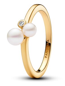 PANDORA dvojitý pozlacený prsten s upravenou sladkovodní kultivovanou perlou