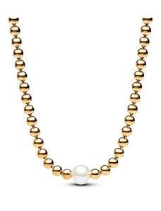PANDORA krátký náhrdelník pozlacený Perla a kuličky