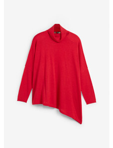 bonprix Oversize svetr ve tvaru ponča s asymetrickým střihem Červená