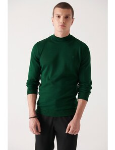Avva Men's Green Half Turtleneck Wool Blended Standard Fit Normal Cut Knitwear Sweater