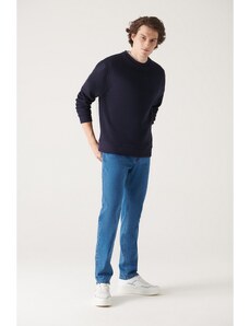 Avva Men's Blue Worn Washed Lycra Slim Fit Slim Fit Jeans