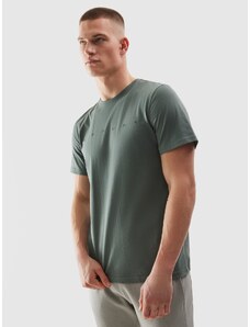 4F Pánské tričko regular z organické bavlny s potiskem - khaki