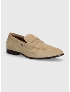 Semišové mokasíny Tommy Hilfiger CASUAL LIGHT FLEXIBLE SDE LOAFER pánské, béžová barva, FM0FM04988