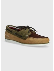 Semišové mokasíny Tommy Hilfiger TH BOAT SHOE CORE C BLOCK SUEDE pánské, zelená barva, FM0FM04630