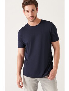 Avva Men's Navy Blue Ultrasoft Crew Neck Cotton Slim Fit Slim-Fit T-shirt