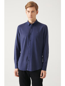 Avva Navy Blue Buttoned Collar Comfort Fit Tencel Shirt