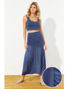 Trendyol Premium Indigo Textured Fabric Detailed Maxi Skirt