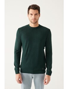 Avva Men's Green Crew Neck Herringbone Patterned Regular Fit Knitwear Sweater