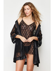 Trendyol Black Lace Floral Knitted Nightshirt