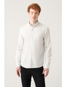 Avva Men's Gray Button Collar Comfort Fit Relaxed Cut 100% Cotton Linen Textured Shirt