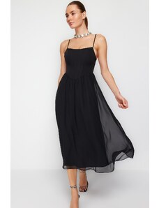 Trendyol Black Open Waist/Skater Lined Corset Detailed Tulle Elegant Evening Dress