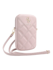 Guess PU Quilted 4G Metal Logo Wallet Phone Bag Zipper Zipper Pink