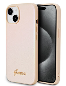 Guess PU Leather Iridescent Metal Script Zadní Kryt pro iPhone 15 Gold zlatá