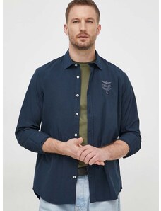 Košile Aeronautica Militare pánská, tmavomodrá barva, regular, s klasickým límcem