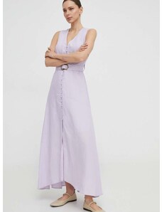 Šaty s příměsí lnu Twinset fialová barva, maxi