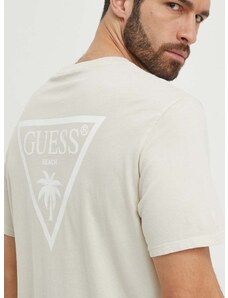 Bavlněné plážové tričko Guess béžová barva, F4GI09 KA260