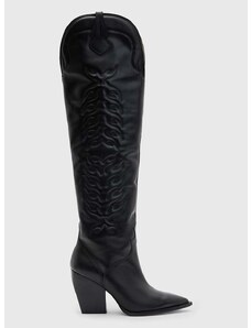 Westernové kožené boty AllSaints ROXANNE dámské, černá barva, na podpatku, Roxanne
