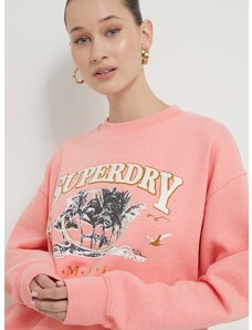 Mikina Superdry dámská, růžová barva, s potiskem