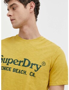 Bavlněné tričko Superdry žlutá barva, s potiskem