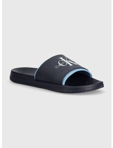 Pantofle Calvin Klein Jeans SLIDE MONOGRAM TPU pánské, tmavomodrá barva, YM0YM00361