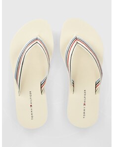 Žabky Tommy Hilfiger WEDGE STRIPES BEACH SANDAL dámské, béžová barva, na klínku, FW0FW07858