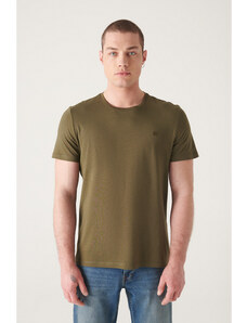 Avva Men's Khaki Ultrasoft Crew Neck Plain Standard Fit Normal Cut Modal T-shirt