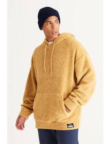 AC&Co / Altınyıldız Classics Men's Mustard Oversize Wide-Fit Hooded Sherpa Sweatshirt Fleece