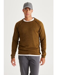 AC&Co / Altınyıldız Classics Men's Khaki Standard Fit Regular Cut Crew Neck Ruffled Soft Textured Knitwear Sweater