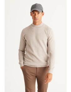 AC&Co / Altınyıldız Classics Men's Beige Melange Standard Fit Half Turtleneck Cotton Patterned Knitwear Sweater