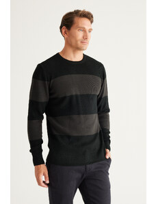 AC&Co / Altınyıldız Classics Men's Black-Anthracite Standard Fit Normal Cut Crew Neck Knitwear Sweater