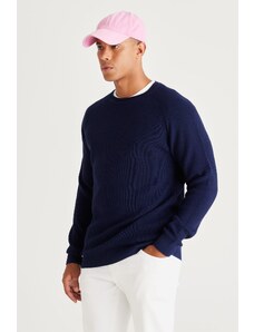 AC&Co / Altınyıldız Classics Men's Navy Blue Standard Fit Regular Cut Crew Neck Patterned Knitwear Sweater