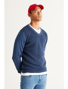 ALTINYILDIZ CLASSICS Men's Indigo-Navy Blue Standard Fit Regular Fit V Neck Knitwear Sweater
