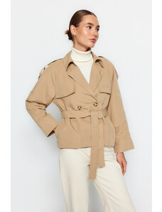 Trendyol Beige Oversize Wide Cut Belted Trench Coat