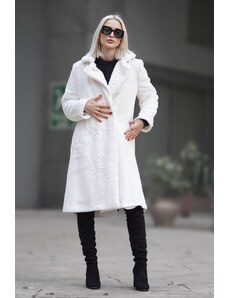 Madmext White Soft Textured Plush Coat