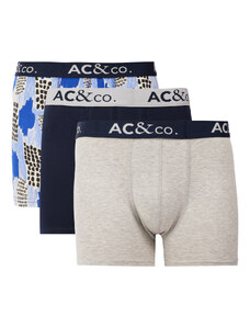 AC&Co / Altınyıldız Classics Men's Navy Blue-Grey Cotton Stretchy Patterned 3-Pack Boxer