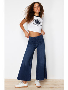 Trendyol Blue Stitching Detailed High Waist Culotte Jeans