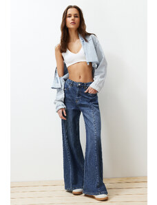 Trendyol Blue More Sustainable Stitching Detailed High Waist Wide Leg Jeans