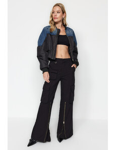 Trendyol Black Zipper Detail High Waist Wide Leg Jeans with Cargo Pocket