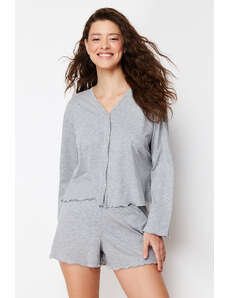 Trendyol Gray Melange 100% Cotton Tshirt-Shorts Knitted Pajama Set