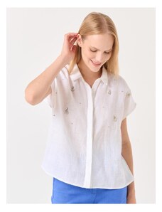 Jimmy Key White Sleeveless Embroidered Linen Shirt