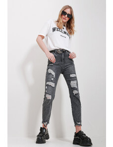 Trend Alaçatı Stili Women's Anthracite Washed Tumbled Mom Jeans