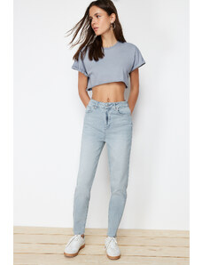 Trendyol Light Gray High Waist Slim Mom Jeans