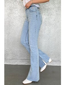 Madmext Women's Ice Blue Slit Lycra Flare Jeans