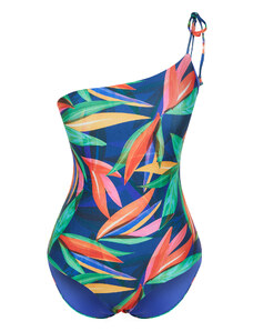 Trendyol Tropical Patterned One-Shoulder Tie Regular Swimsuit