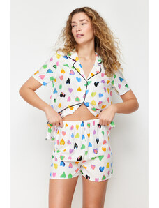 Trendyol Multi-Colored Heart Piping Detailed Viscose Woven Pajamas Set