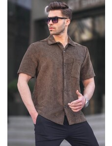 Madmext Khaki Ribbed Short Sleeve Men's Shirt 5594